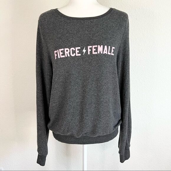 Wildfox Gray Fierce Female Brushed Knit Fleece Pullover Sweatshirt Small - Picture 2 of 7